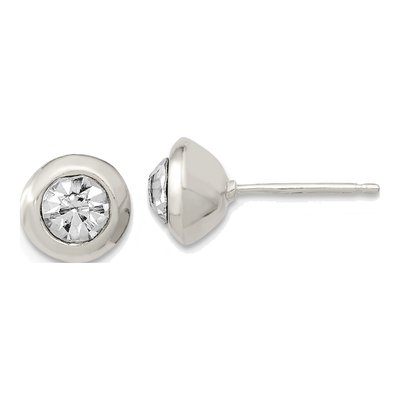 Sterling Silver 8mm Round CZ Bezel Stud Earrings