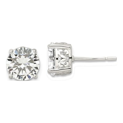 Sterling Silver 8mm Round CZ Heart Basket Stud Earrings