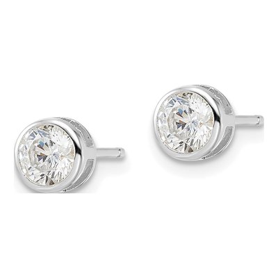 Sterling Silver 5mm Round CZ Bezel Stud Earrings – view 3