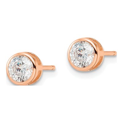 Rose Gold-Plated Sterling Silver 5mm Round CZ Bezel Stud Earrings – view 3