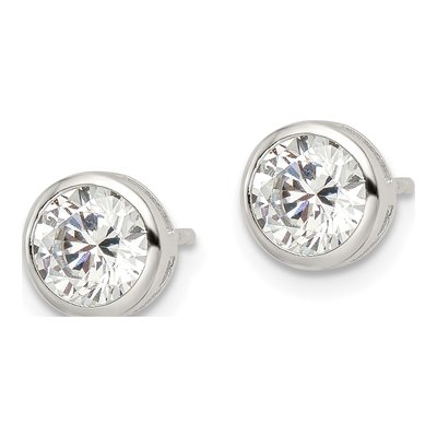 Sterling Silver 6mm Round CZ Bezel Stud Earrings – view 3