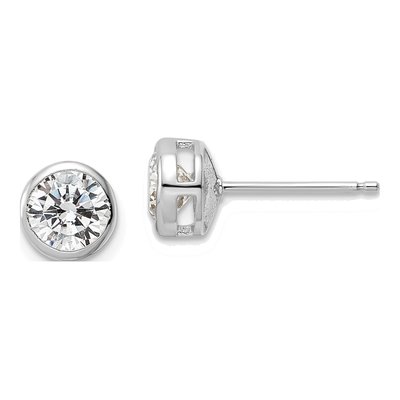 Sterling Silver 6mm Round CZ Bezel Stud Earrings