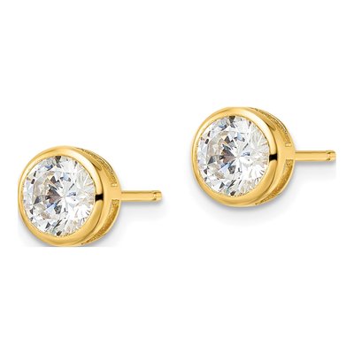 Gold-Plated Sterling Silver 6mm Round CZ Bezel Stud Earrings – view 3