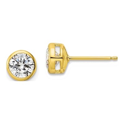 Gold-Plated Sterling Silver 6mm Round CZ Bezel Stud Earrings