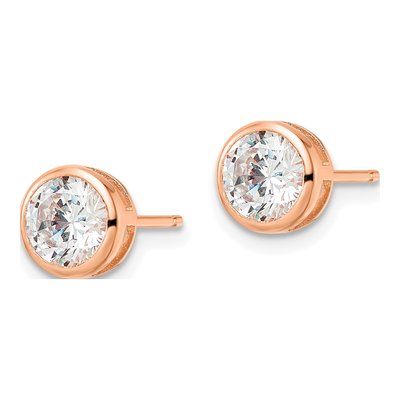 Rose Gold-Plated Sterling Silver 6mm Round CZ Bezel Stud Earrings – view 3