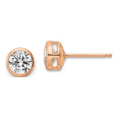 Rose Gold-Plated Sterling Silver 6mm Round CZ Bezel Stud Earrings