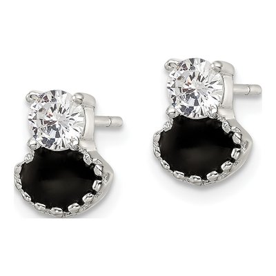 Sterling Silver 4.3mm Round CZ Enamel Button Stud Earrings – view 3