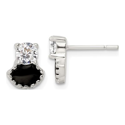 Sterling Silver 4.3mm Round CZ Enamel Button Stud Earrings