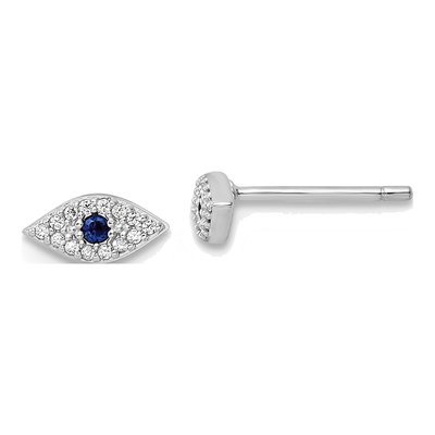 Sterling Silver Round CZ Eye Stud Earrings