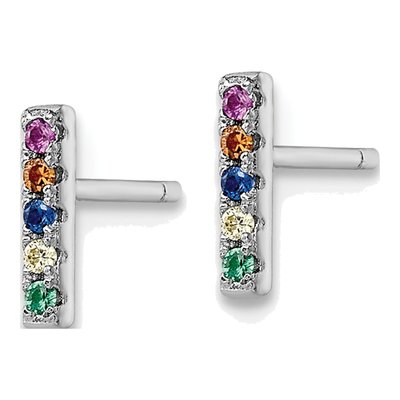 Sterling Silver Round CZ Multi-Color Bar Stud Earrings – view 3