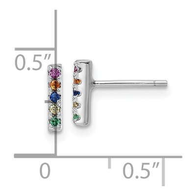 Sterling Silver Round CZ Multi-Color Bar Stud Earrings – view 5