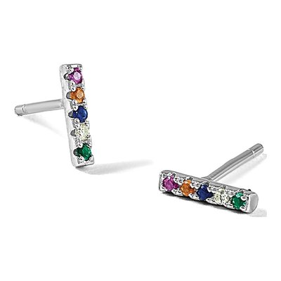 Sterling Silver Round CZ Multi-Color Bar Stud Earrings – view 6