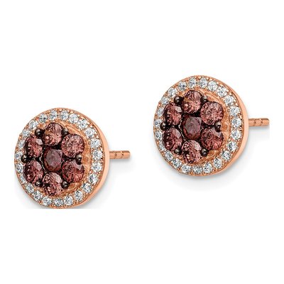 Rose Gold-Plated Sterling Silver Round CZ Halo Button Stud Earrings – view 3