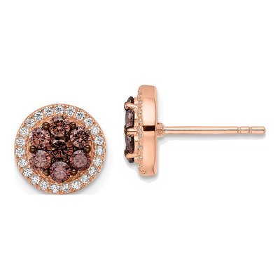 Rose Gold-Plated Sterling Silver Round CZ Halo Button Stud Earrings