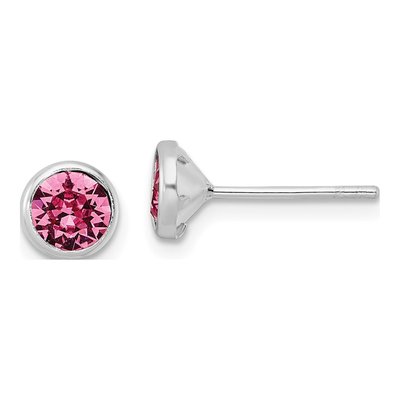 Sterling Silver 5mm Round Crystal Bezel Stud Earrings