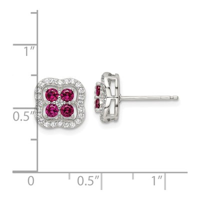 Sterling Silver Created Ruby & CZ Clover Earrings – view 5