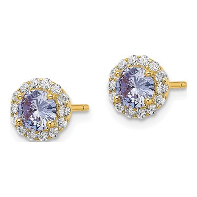 Gold-Plated Sterling Silver Round CZ Halo Stud Earrings – view 3