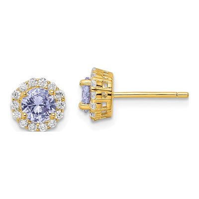 Gold-Plated Sterling Silver Round CZ Halo Stud Earrings