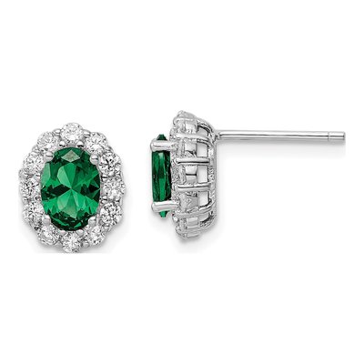 Sterling Silver 2mm Round CZ Oval Stud Earrings