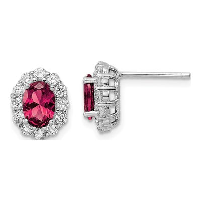 Sterling Silver 2mm Round CZ Oval Stud Earrings