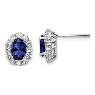 Sterling Silver 2mm Round CZ Oval Stud Earrings
