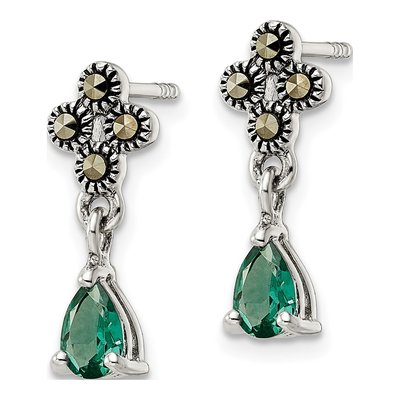 Sterling Silver Marcasite Green Quartz Dangle Earrings – view 3
