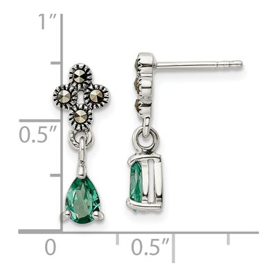 Sterling Silver Marcasite Green Quartz Dangle Earrings – view 5