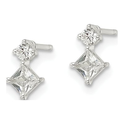 Sterling Silver Round CZ Square Stud Earrings – view 3