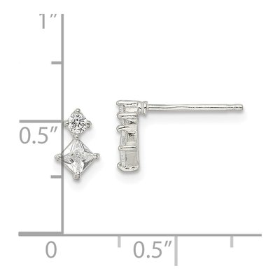 Sterling Silver Round CZ Square Stud Earrings – view 5