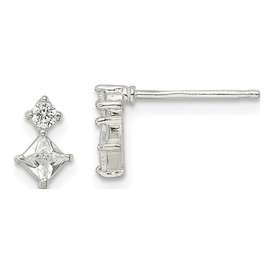 Sterling Silver Round CZ Square Stud Earrings