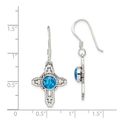 Sterling Silver Lab-Created Opal Antiqued Cross Dangle Earrings – view 5