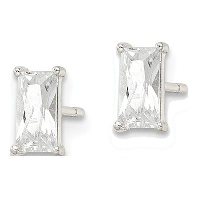 Sterling Silver Octagon / Emerald CZ Emerald-Cut Stud Earrings – view 3