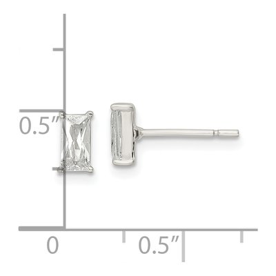 Sterling Silver Octagon / Emerald CZ Emerald-Cut Stud Earrings – view 5