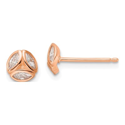 Rose Gold-Plated Sterling Silver Marquise CZ Circle Stud Earrings