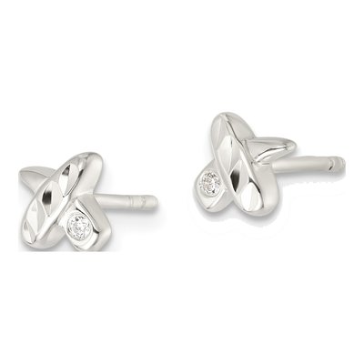 Sterling Silver Round CZ Stud Earrings – view 3
