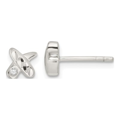 Sterling Silver Round CZ Stud Earrings