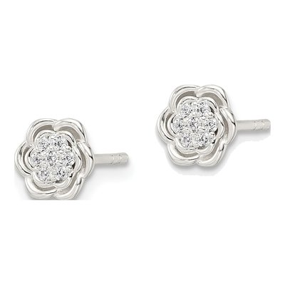 Sterling Silver Round CZ Floral Button Stud Earrings – view 3
