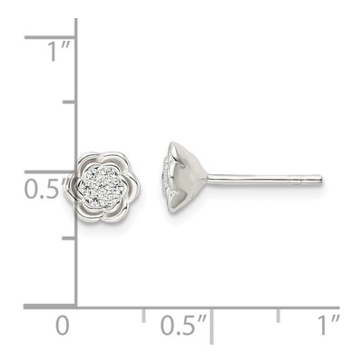 Sterling Silver Round CZ Floral Button Stud Earrings – view 5