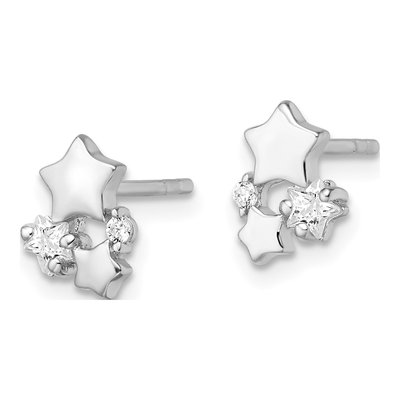 Sterling Silver CZ Star Stud Earrings – view 3