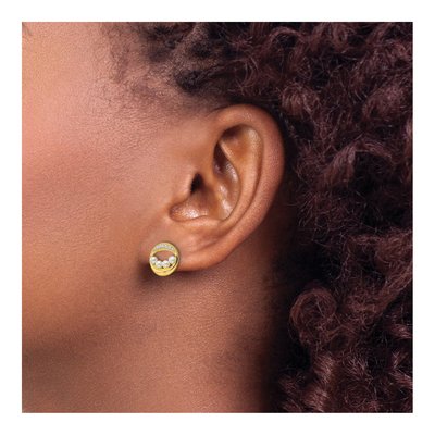 Gold-Plated Sterling Silver Round Pearl & CZ Shell Button Stud Earrings – view 4