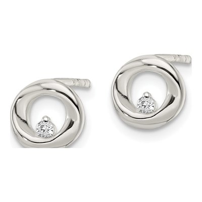 Sterling Silver Round CZ Circle Button Stud Earrings – view 3