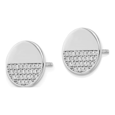 Sterling Silver Round CZ Disc Button Stud Earrings – view 3