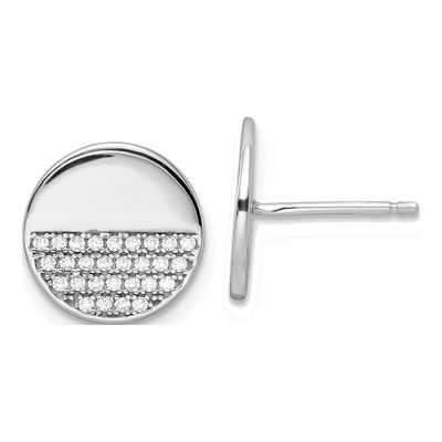 Sterling Silver Round CZ Disc Button Stud Earrings