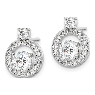 Sterling Silver Round CZ Halo Circle Stud Earrings – view 3