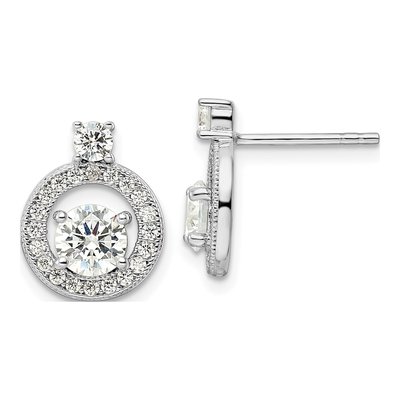 Sterling Silver Round CZ Halo Circle Stud Earrings
