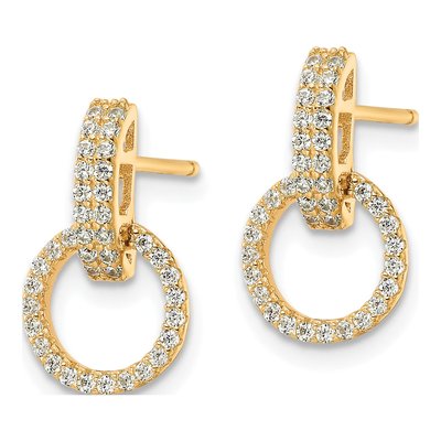 Gold-Plated Sterling Silver CZ Circle Dangle Earrings – view 3