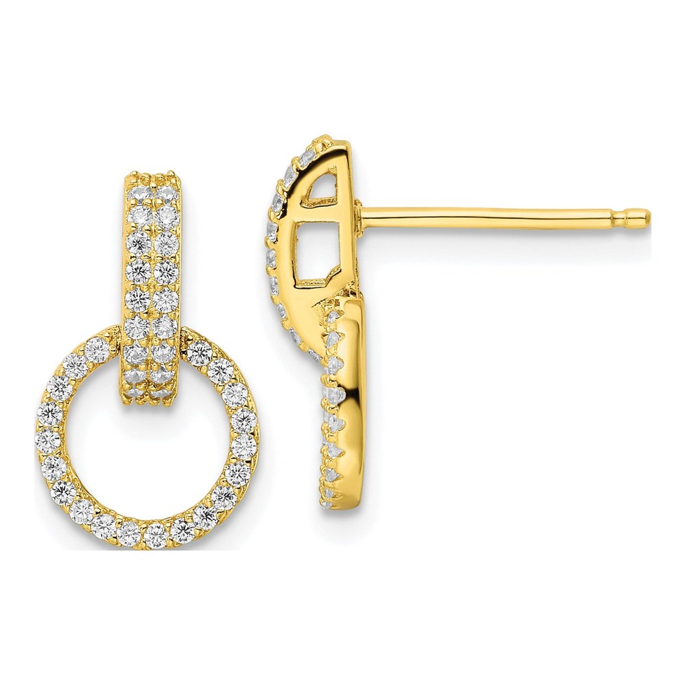 Gold-Plated Sterling Silver CZ Circle Dangle Earrings