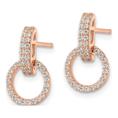 Rose Gold-Plated Sterling Silver CZ Circle Dangle Earrings – view 3