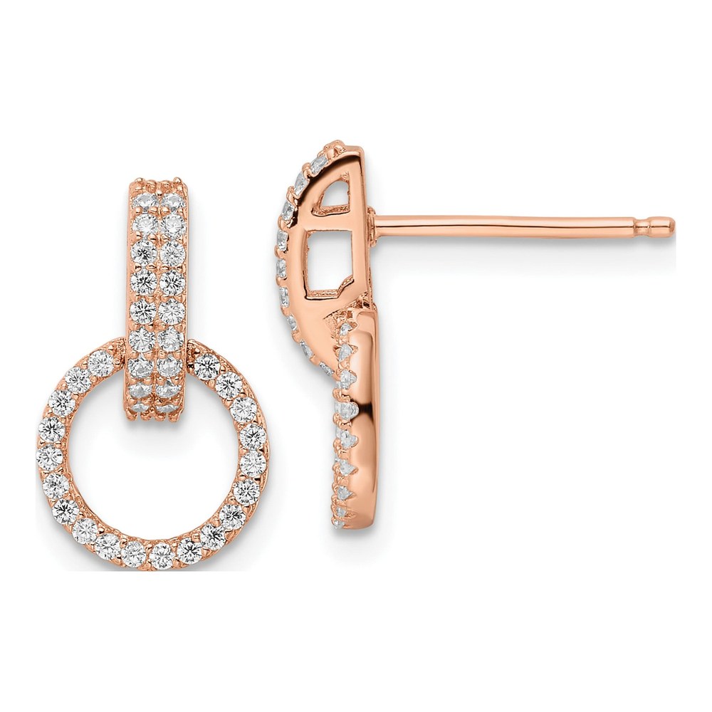 Rose Gold-Plated Sterling Silver CZ Circle Dangle Earrings