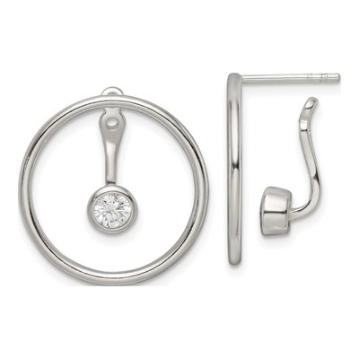 Sterling Silver CZ Circle Dangle Earrings